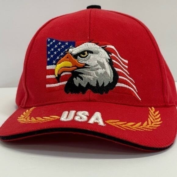 USA Baseball Hat 6 Panel Velcro Snapback Eagle Flag Embroidered red - Picture 4 of 11